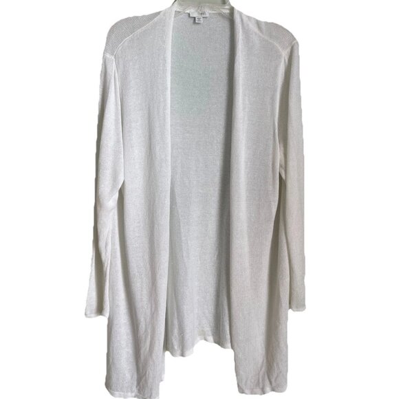 J Jill White Linen Blend Open Front 3/4 Sleeve Cardigan Sweater - Picture 1 of 7